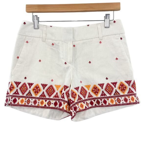 NWT Ann Taylor LOFT White Linen Blend Shorts 00 Patterned Diamond Boho Beach - Picture 1 of 5